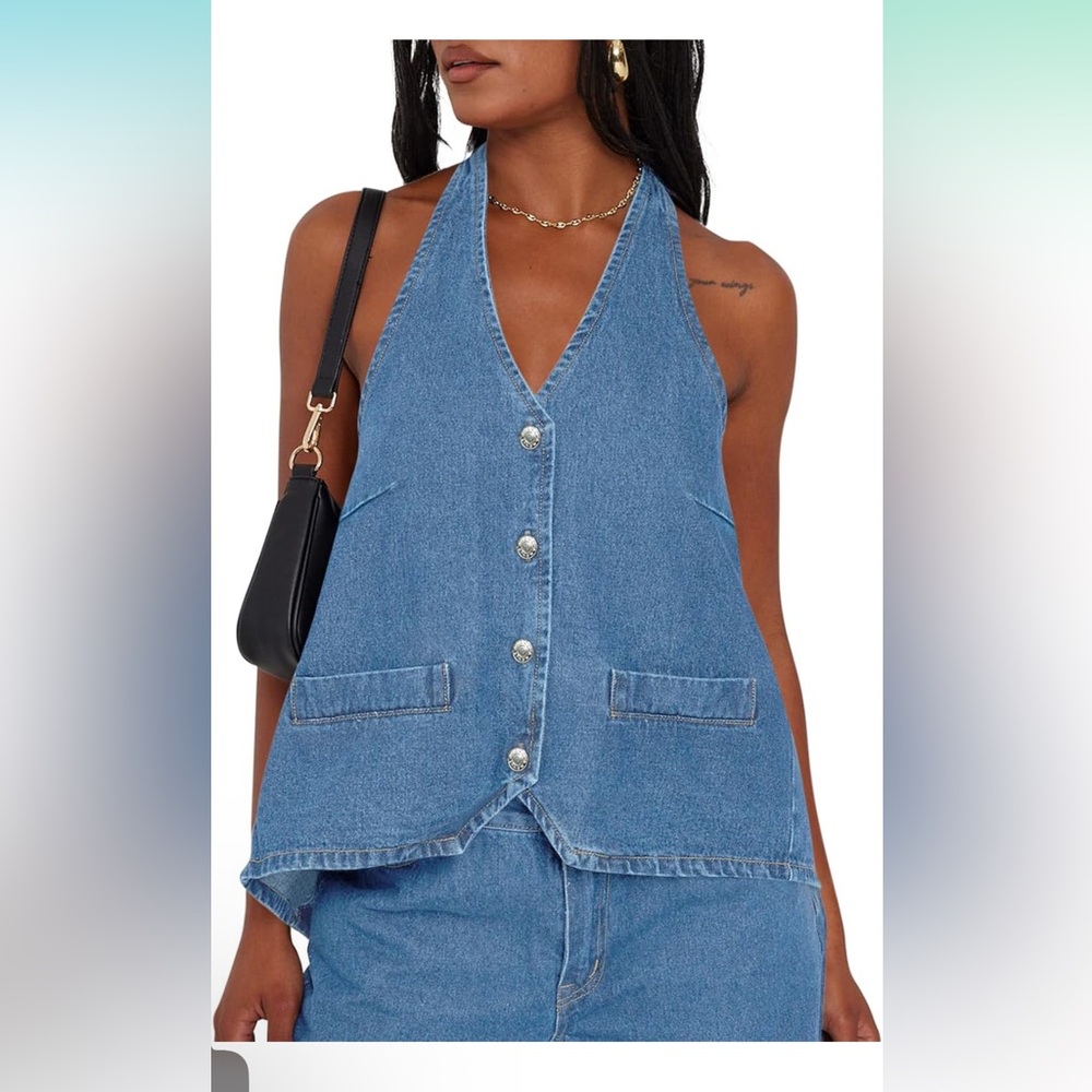 Amazon Women's Blue Denim Halter Top